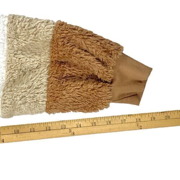 Womens XL Brown/Tan/Gray Stripe Colorblock Zip Front Cuddly Fuzzy Hooded Jacket - Picture 12 of 14